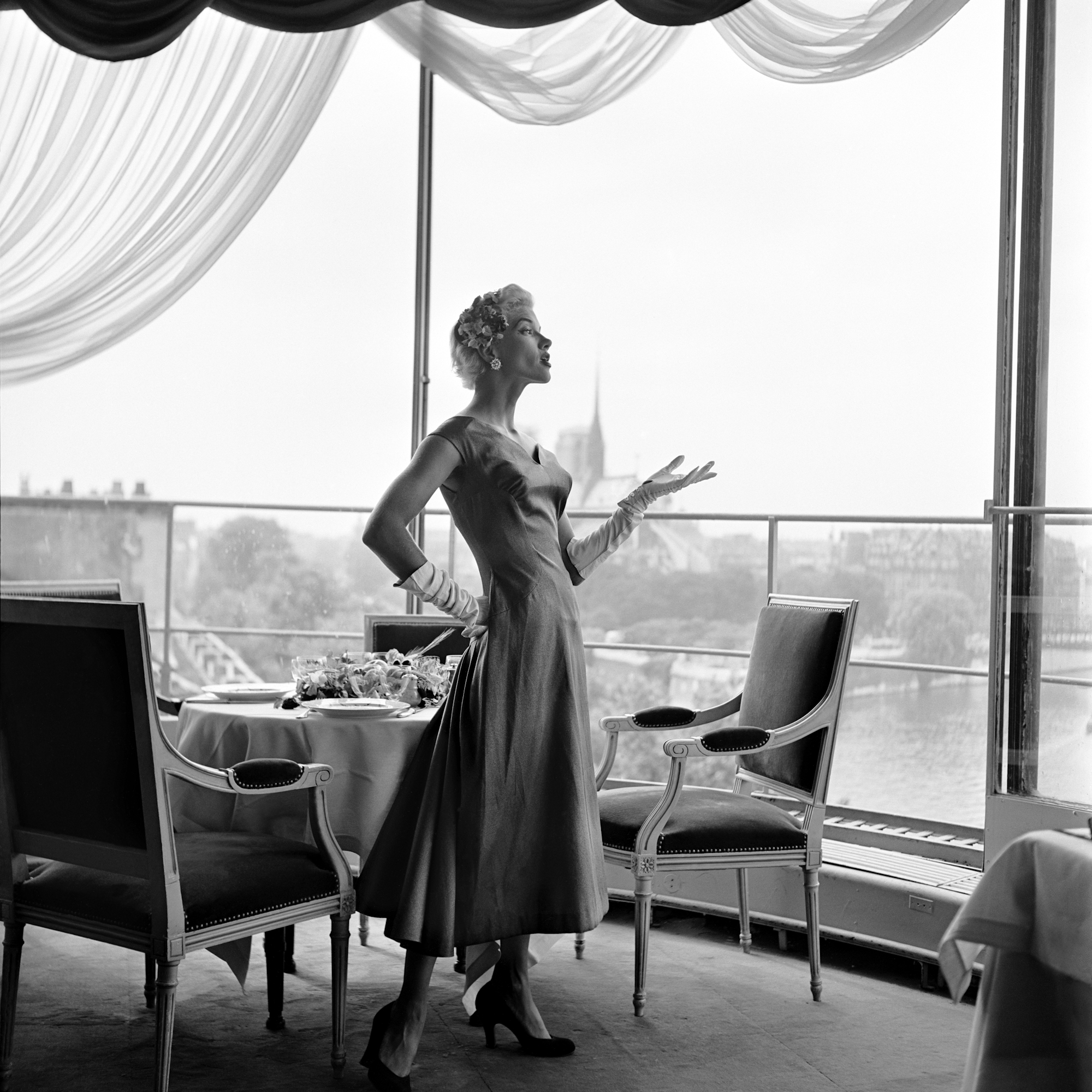 Paris fashion for website © Marilyn Stafford-11 Model in Givenchy dress 1955 image