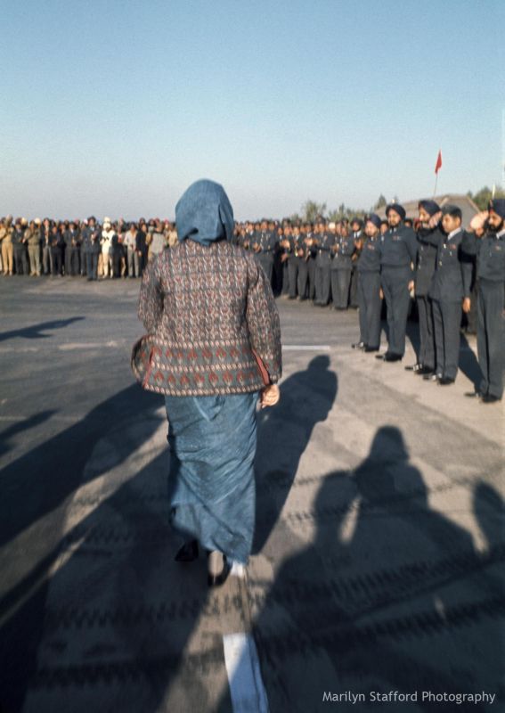 Indira Gandhi, the first and only woman Prime Minister of India, arrives in Kashmir at the start of her tour, 1971.