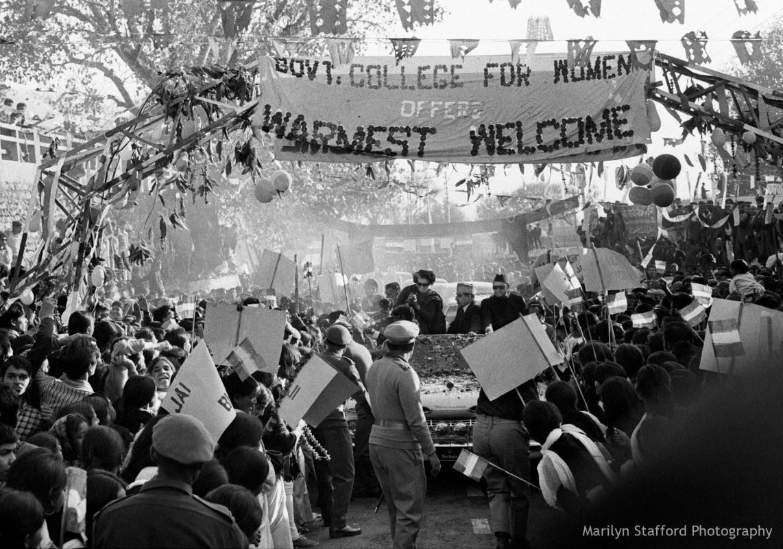 Government College for Women welcoming Indira Gandhi, Kashmir, 1971.