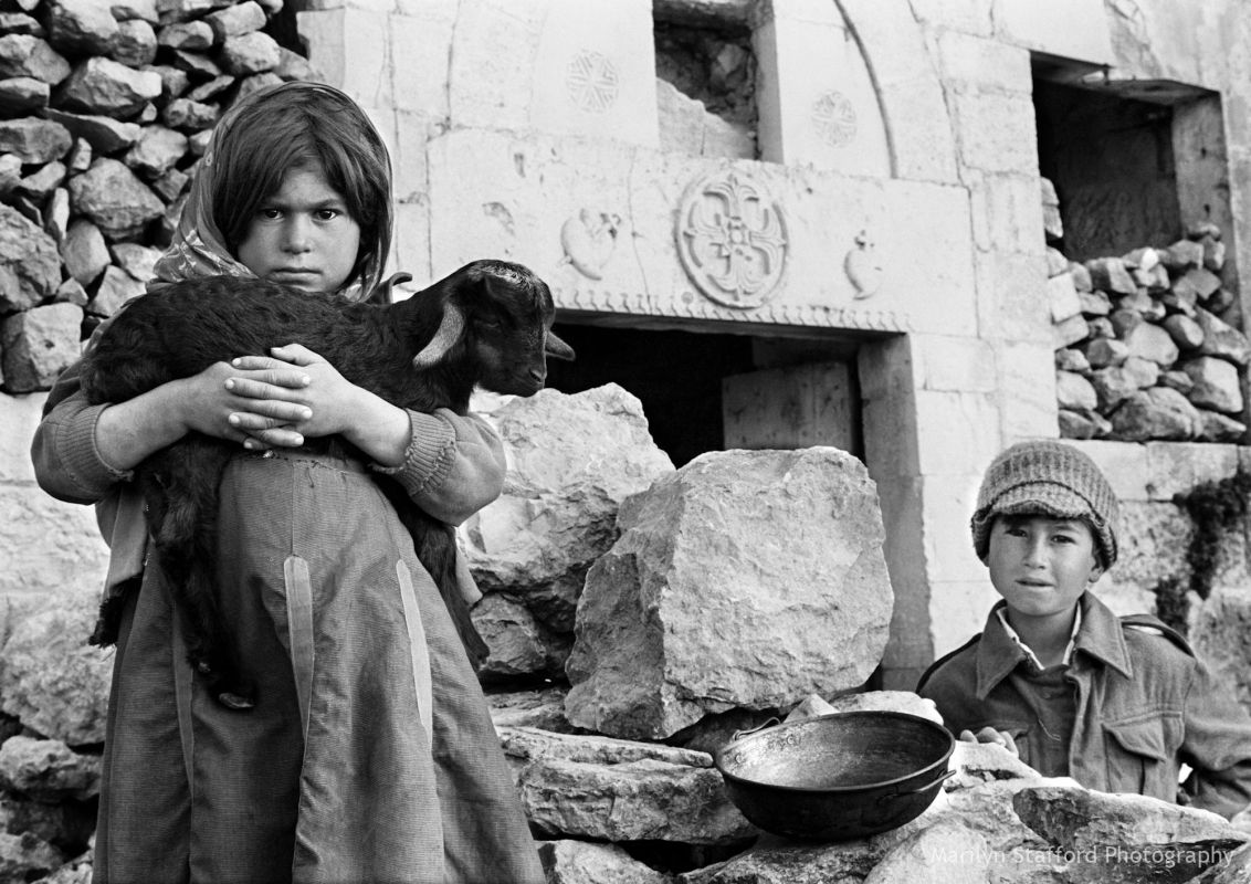 Mountain children with baby goat, Ghazir, 1960.